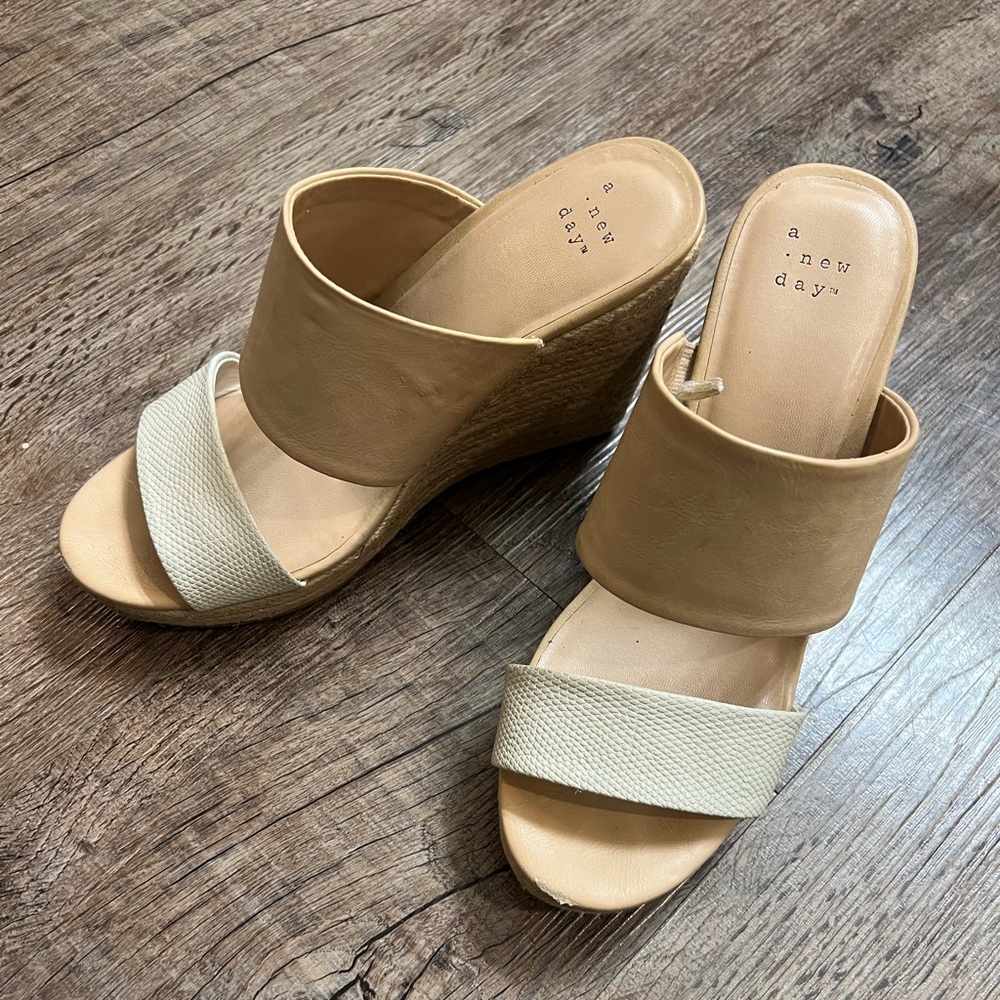 Beige and Cream Wedge Sandals